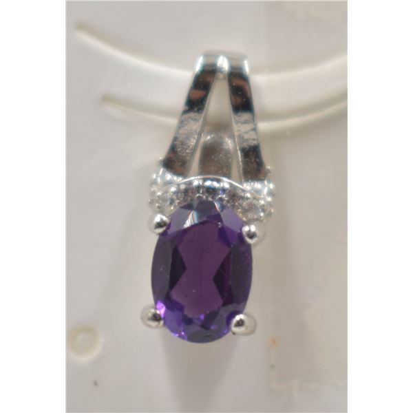 #193-NATURAL PURPLE AMETHYST  & CZ PEDANT