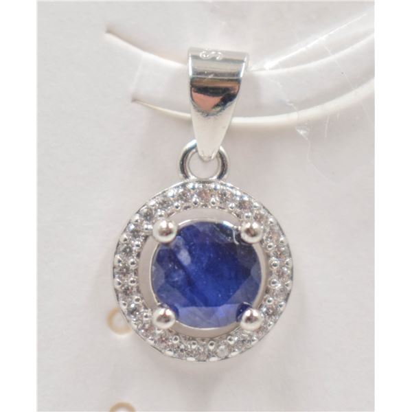 #195-NATURAL BLUE SAPPHIRE  & CZ PENDANT