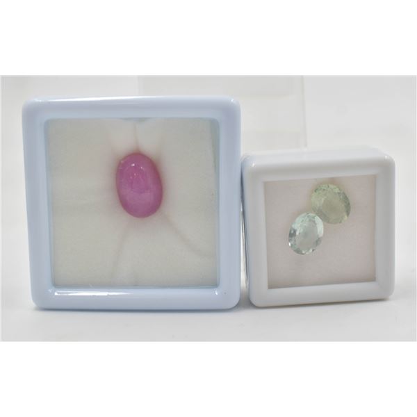 #148- NATURAL RED RUBY 10.70CT /GEEN AMETHYST 2.95
