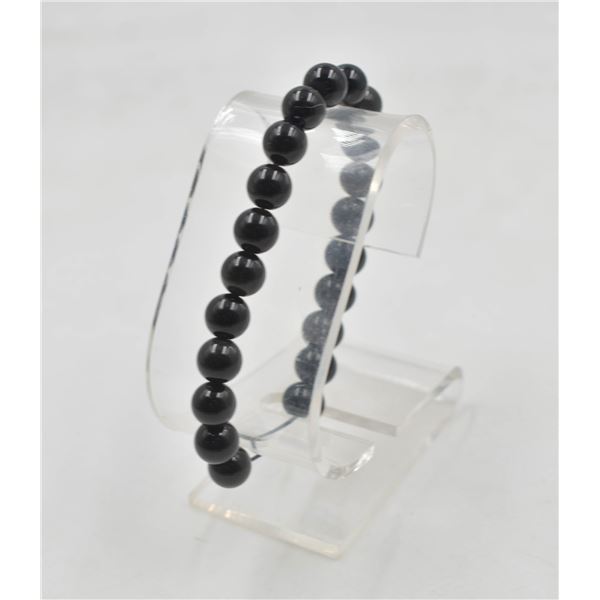 #100- NATURAL BLACK OBSIDIAN BEAD BRACELET 8MM/75"