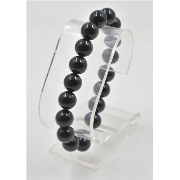 #94- NATURAL BLACK OBSIDIAN BEAD BRACELET 10MM/75"