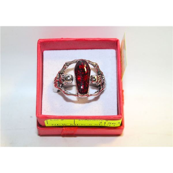 NEW MEN’S SKULL BAT RING VAMPIRE COFFIN BIKER