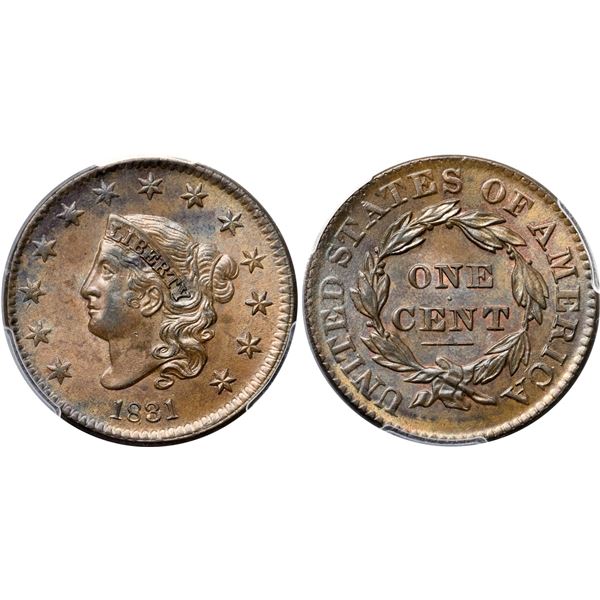 1831 N-7 R1 Large Letters, PCGS graded MS63 Brown, CAC Approved