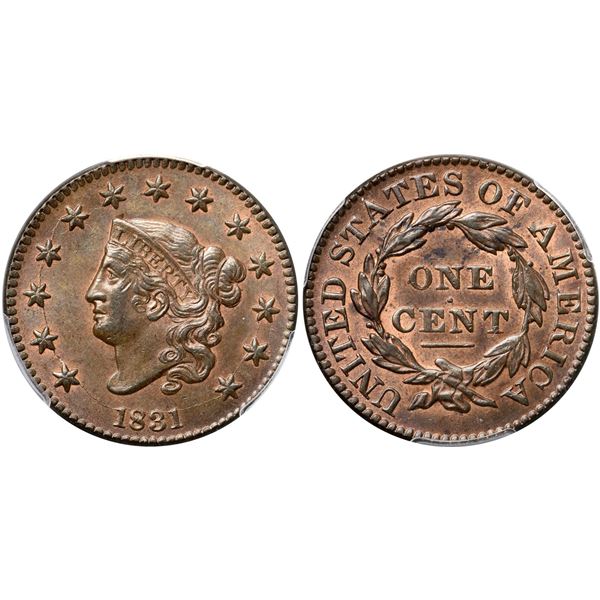 1831 N-9 R2 Large Letters, PCGS graded MS64+ Red & Brown