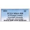Image 4 : 1831 N-9 R2 Large Letters, PCGS graded MS64+ Red & Brown