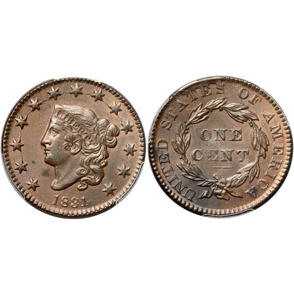 1831 N-11 R2 Medium Letters, PCGS graded MS63 Brown