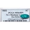 Image 4 : 1832 N-1 R2 Medium Letters, PCGS graded MS64 Brown, CAC Approved