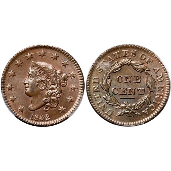 1832 N-2 R3- Medium & Large Letters, PCGS graded MS65 Brown