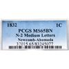 Image 4 : 1832 N-2 R3- Medium & Large Letters, PCGS graded MS65 Brown