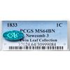 Image 4 : 1833 N-3 R1 PCGS graded MS64 Brown, CAC Approved