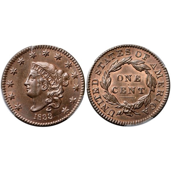 1833/2 N-4 R4 Overdate 3 over 2, PCGS graded MS64 Brown