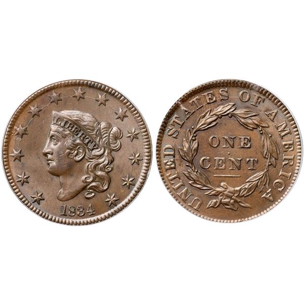 1834 N-1 R1 Small 8, Large Stars, Medium Letters, PCGS graded MS64 Brown
