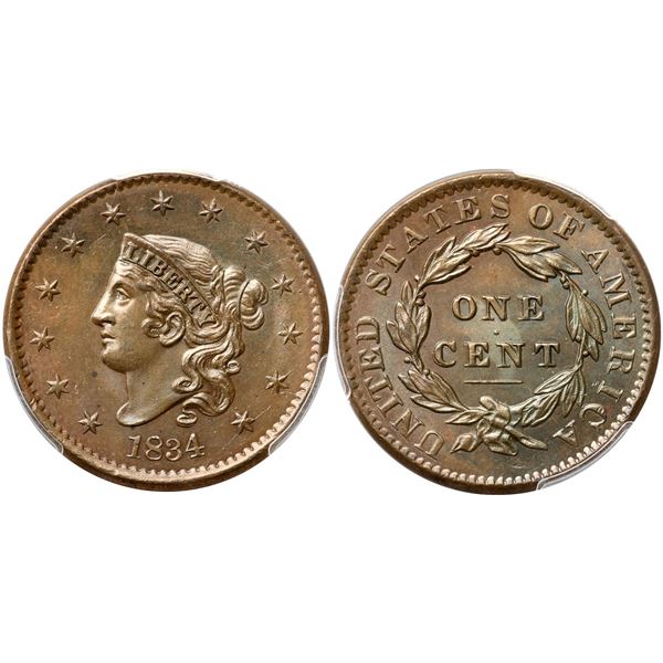 1834 N-3 R1 Large 8, Small Stars, Medium Letters, PCGS graded MS63 Brown