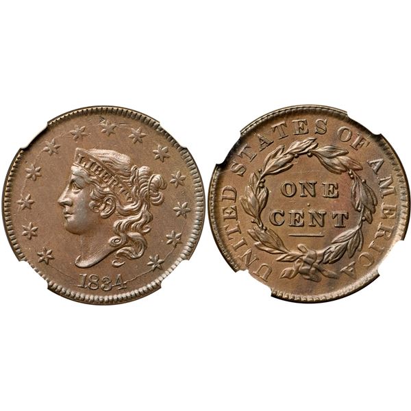 1834 N-5 R5 Large 8 & Stars, Medium Letters, NGC graded MS61 Brown