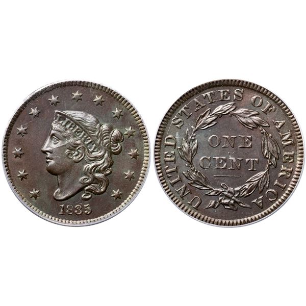 1835 N-2 R3 Head of 1834, Small 8 & Stars, PCGS graded MS64 Brown