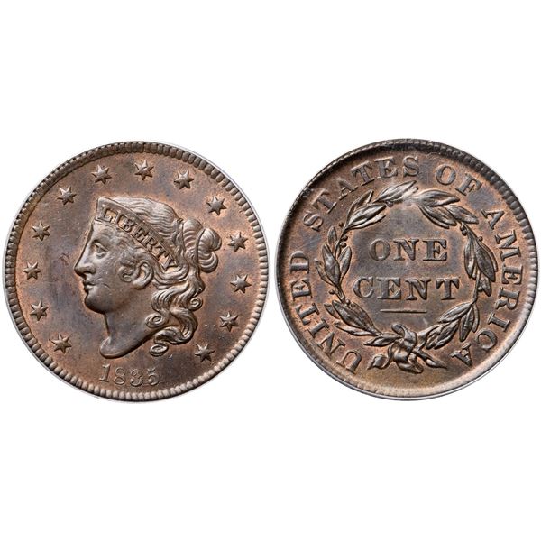 1835 N-6 R1 Head of 1834, Small 8 & Stars, PCGS graded MS63 Brown