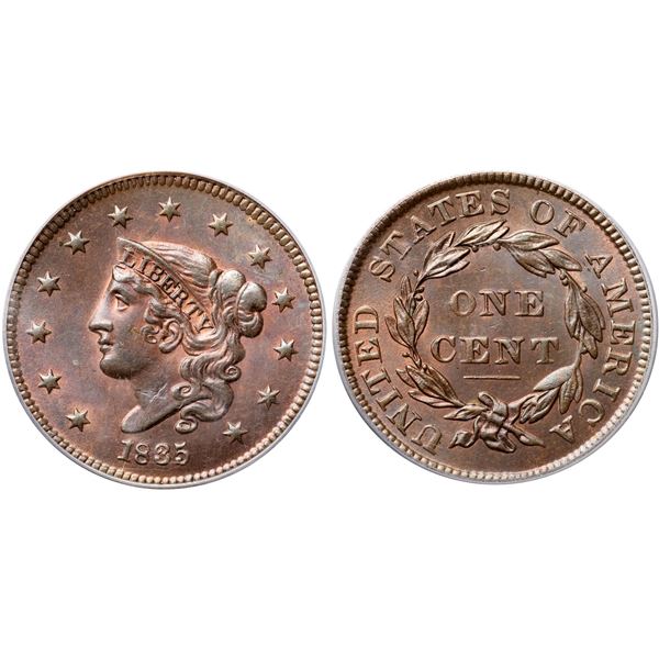 1835 N-8 R1 Head of 1836, PCGS graded MS64 Red & Brown