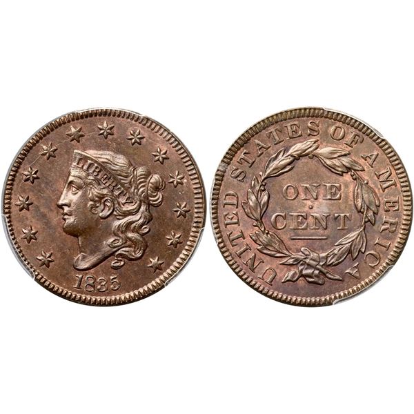 1835 N-9 R4 Head of 1834, Large 8 & Stars, PCGS graded MS63 Brown, CAC Approved