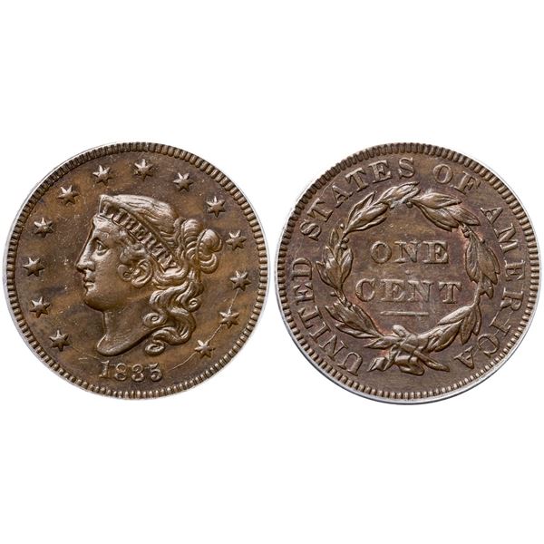 1835 N-10 R4+ Head of 1834, Small 8 & Stars, PCGS graded AU58