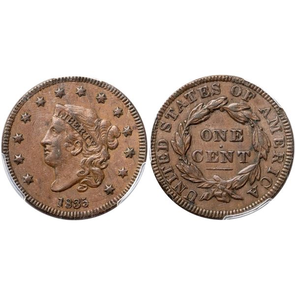 1835 N-12 R4+ Head of 1834, Small 8, PCGS graded AU55