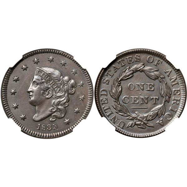 1835 N-13 R4 Head of 1834, Small 8 & Stars, NGC graded MS63 Brown