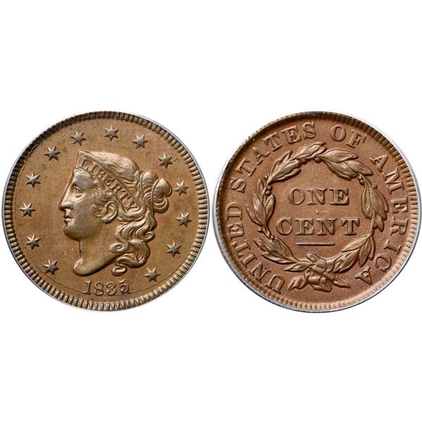 1835 N-13 R4 Head of 1834, Small 8 & Stars, PCGS graded AU58