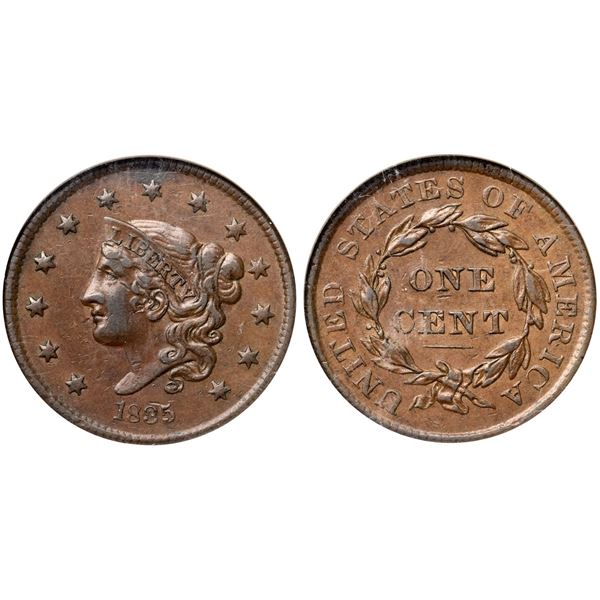 1835 N-14 R2 Head of 1836, NGC graded AU58 Brown