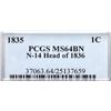 Image 4 : 1835 N-14 R2 Head of 1836, PCGS graded MS64 Brown