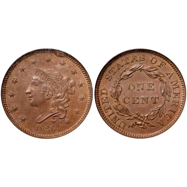 1836 N-6 R2 Gobrecht Head, NGC graded MS64 Brown