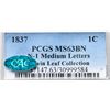 Image 4 : 1837 N-1 R3 Plain Hair Cord, Medium Letters, PCGS graded MS63 Brown, CAC Approved