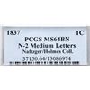 Image 4 : 1837 N-2 R2 Plain Hair Cord, Medium Letters, PCGS graded MS64 Brown