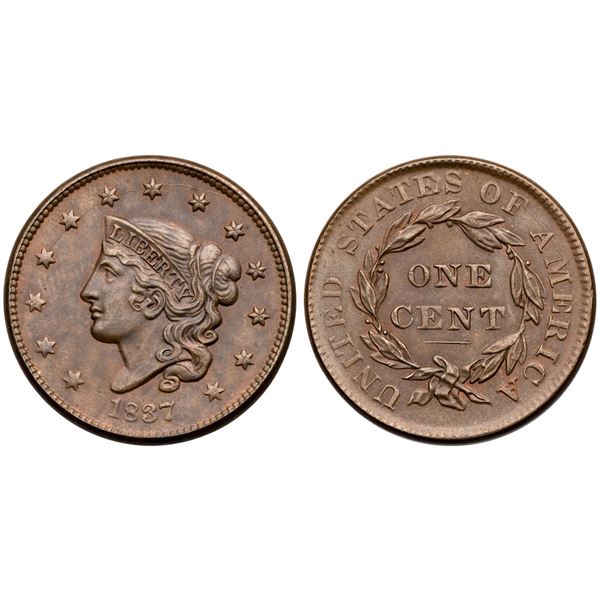 1837 N-4 R2 Plain Hair Cord, Medium Letters MS60