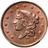 Image 2 : 1837 N-5 R2 Plain Hair Cord, Small Letters, PCGS graded MS64 Red & Brown