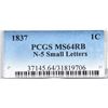 Image 4 : 1837 N-5 R2 Plain Hair Cord, Small Letters, PCGS graded MS64 Red & Brown