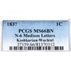 Image 4 : 1837 N-6 R2 Plain Hair Cord, Medium Letters, PCGS graded MS66 Brown