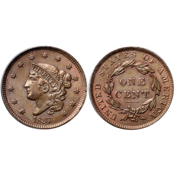 1837 N-9 R1 Beaded Hair Cord, PCGS graded MS65 Brown