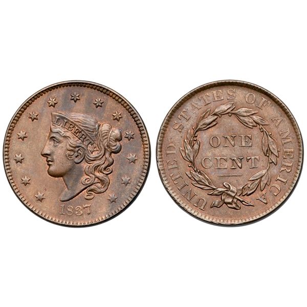 1837 N-16 R3+ Plain Hair Cord, Medium Letters MS60+