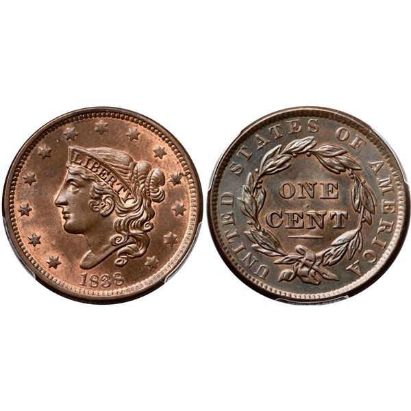 1838 N-5 R1 PCGS graded MS65 Red & Brown, CAC Approved