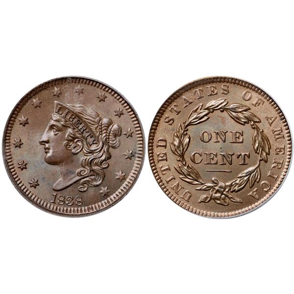1838 N-12 R2 PCGS graded MS66 Brown, CAC Approved