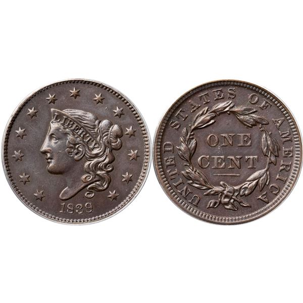 1839/6 N-1 R3+ Overdate 9 over 6, PCGS graded AU53