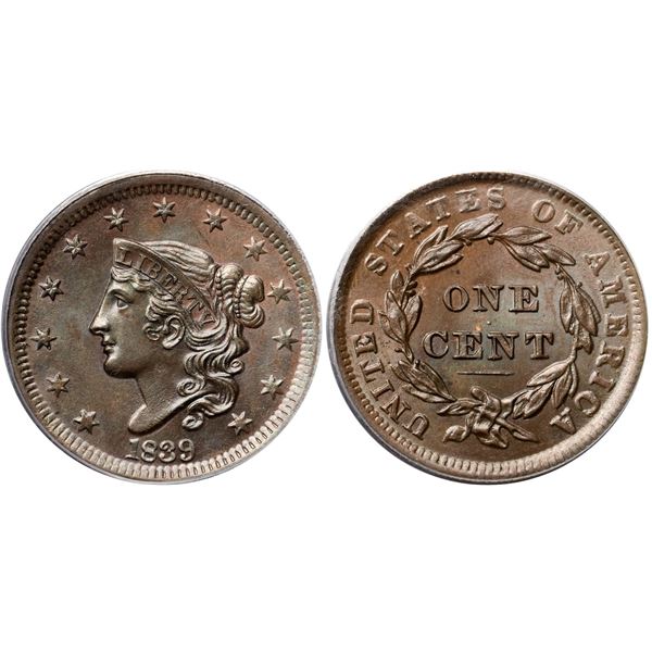1839 N-2 R2 Head of 1838, PCGS graded MS64 Brown