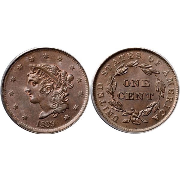 1839 N-5 R2 Booby Head, PCGS graded MS64 Brown