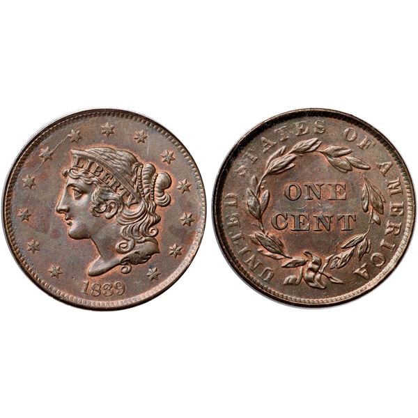 1839 N-7 R2 Booby Head, PCGS graded MS64 Brown