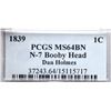 Image 4 : 1839 N-7 R2 Booby Head, PCGS graded MS64 Brown