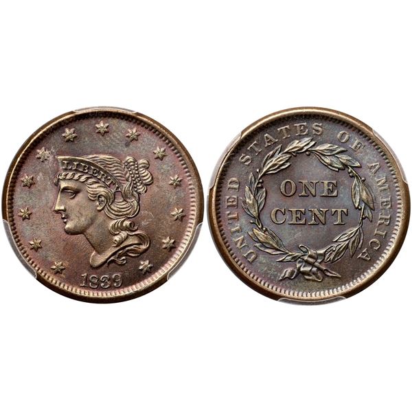 1839 N-8 R1 Head of 1840, PCGS graded MS63 Brown