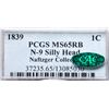 Image 4 : 1839 N-9 R2 Silly Head, PCGS graded MS65 Red & Brown, CAC Approved