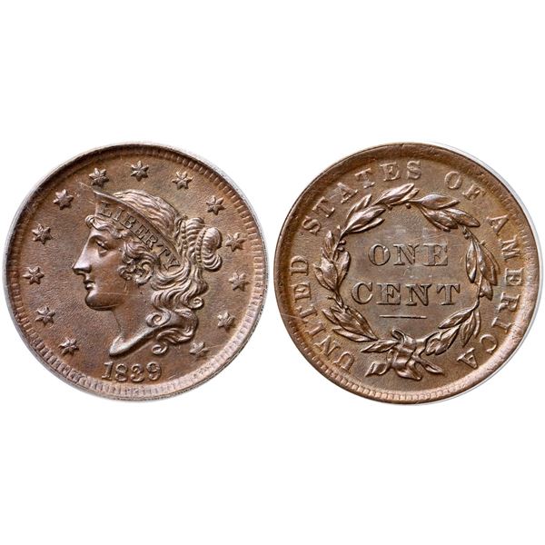 1839 N-9 R2 Silly Head, PCGS graded MS64 Brown