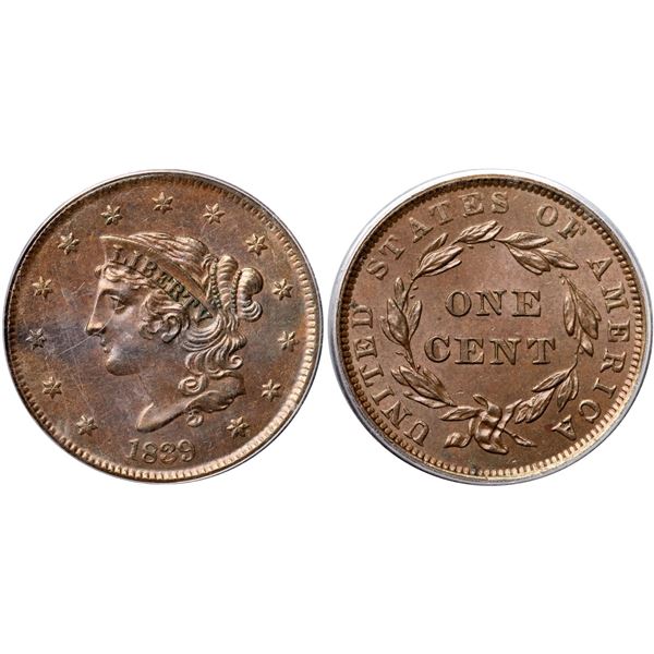1839 N-10 R3 Booby Head, PCGS graded MS64 Brown