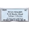 Image 4 : 1839 N-10 R3 Booby Head, PCGS graded MS64 Brown