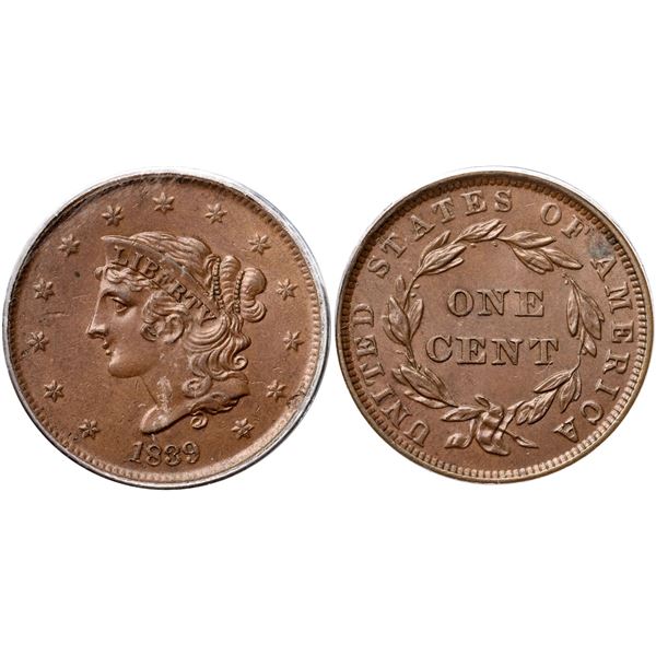 1839 N-10 R3 Booby Head, PCGS graded MS62 Brown